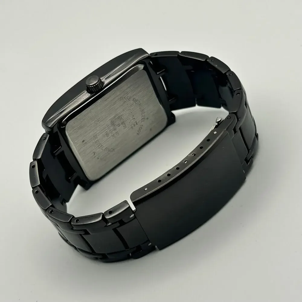 Luxe Men’s Diamond Watch Black Stainless Steel Working New Battery